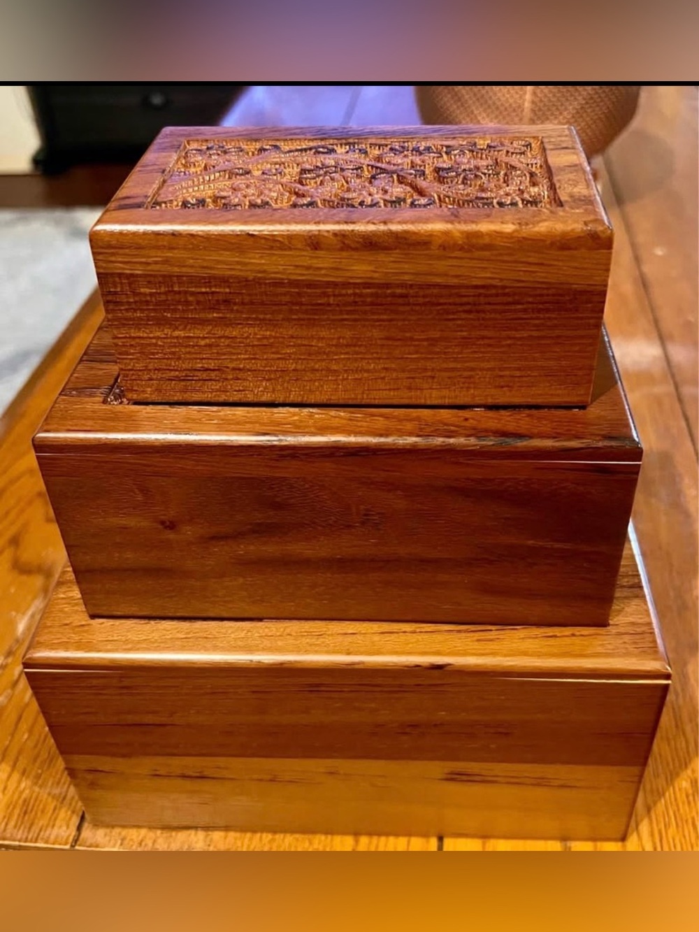 Stacked Brown Wooden Pet Urn Boxes - 3-Piece Set